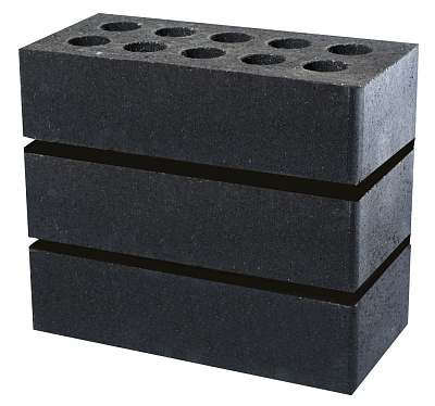 Картинка Кирпич - Гиперпрессованный кирпич Облицовочный одинарный гладкий : М-200 размером 120x250x65. Цвет черный, производство ЛИТОС 